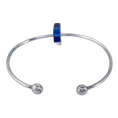 Ball Tip Cuff Bracelet | Purple Glass Charm | Vintage Sterling Silver 925 | 6.5″