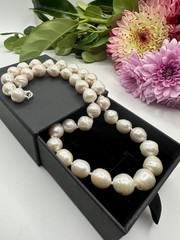 20” White Big Edison Pearl Necklace, 925 Sterling Silver