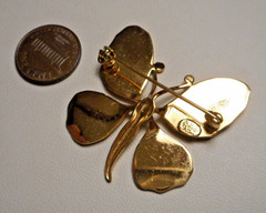 Vintage signed 1968 Grosse Germany Gold-tone Butterfly Brooch as is