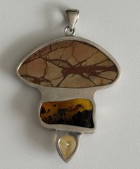 VTG Charles Albert 925 Sterling Silver Jasper, Amber and Citrine Pendant MASSIVE