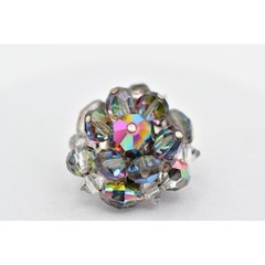 Laguna Vintage Clip On Crystal Earrings Gray Chrome AB Cluster Signed 1950s 9C
