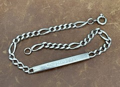 Vintage Sterling 925 Engraved Name”Renato 13-2-45” Figaro Chain Bracelet 8.5” In