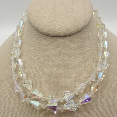 Vintage AB Rhinestone Necklace 2 Strand Choker Collar 15 Inch