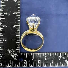 Vintage Ring Shape Brooch Pin Rhinestones Gold Tone Oval 2.5″ X 3″