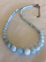 Vintage Faceted Aquamarine Graduated Bead Necklace w/925 Hook Clasp – 18″