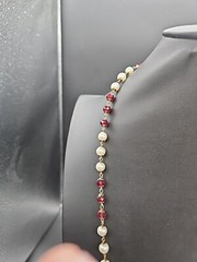 12.5in Vintage Faux Pearl Bead & Red Faucet Crystal Glass Bead Necklace
