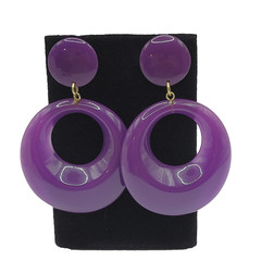 Purple Curvy Hoop w Button Stud Retro Style Vtg 1980s Costume Pierced Earrings