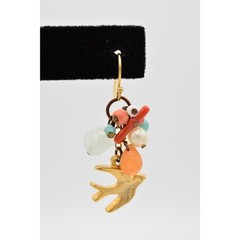 Vintage Beaded Earrings Dove Bird Brushed Gold Tone Multi-Color Dangle BinAB
