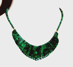 STUNNING MALACHITE EGYPTIAN STYLE BIB NECKLACE GOLD PLATED CLOSURE