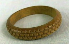 Vintage Carved Wooden Bracelet Approx 3 1/8 in Brown Geometric Pattern