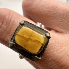 Vintage Hong Kong Large Honey Amber Color Resin Cabochon Ring Size 8.75