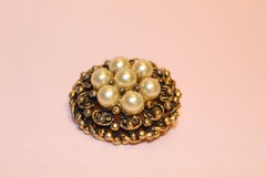 Vintage Barclay Faux Pearl Cluster Gold Tone Filigree Brooch Pin Signed 1940s–50
