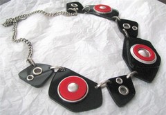 Vintage Bijoux Terner Red Black Lucite Panel Link Collar Necklace Modernist