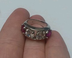 Vintage Lindenwold Sterling Size 6 Red & White Cz Ring 925 Silver Tested