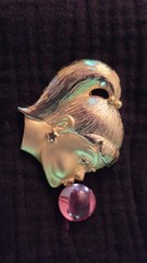 Rare AJC American Jewelry Bubble Gum Girl Brooch Gold Tone Pink Bubble Signed