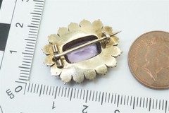 ANTIQUE ENGLISH 12K GOLD AMETHYST PEARL PIN BROOCH c1830
