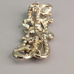Rhinestone Ribbon Bow Brooch Clear AB Flowers Gold Tone 3.25″