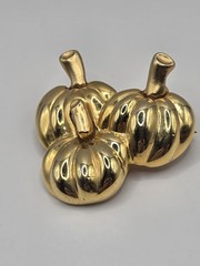 Vintage Gold-tone Trio Pumpkin Brooch Pin Halloween Fall