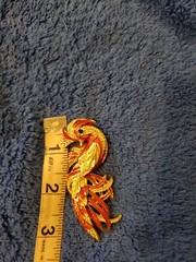 Beautiful Vintage Feather Cluster Red/ Gold and Rhinestones Gorgeous