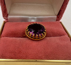 ANTIQ VICTORIAN DECORATIVE DOG TEETH PRONGS AMETHYST TINY BROOCH BUTTON REPLACEM