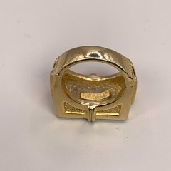 POLCINI Ring Vintage Enamel Heart Cocktail Costume Brushed Metal Gold Tone
