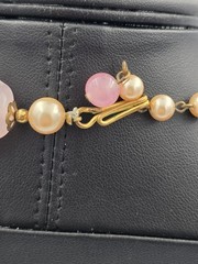 Vintage Pink Frosted Molded Glass & Gold Tone Bead Choker Necklace Hook Clasp