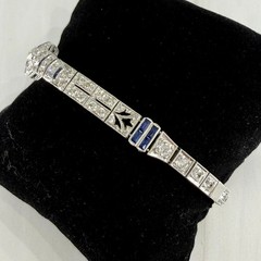 Antique 1925 Art Deco Sapphire and Old Cut Diamond Bracelet Platinum
