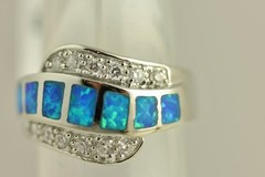 NEW Sterling Silver BLUE FIRE OPAL & CZ RING BRILLIANT -SZ(6.25) 8.3 GR S6624