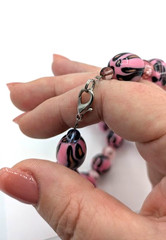 Vintage Glass Necklace Pink Black Art Glass Beaded Pendant 18 Inch