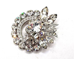 Vintage Signed Eisenberg Ice Rhodium-Plated Sparkling Rhinestone Floral Brooch