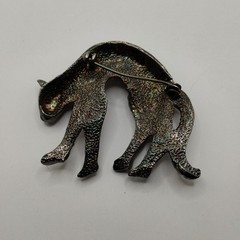 Vintage Rhinestone Black Cat Brooch Gothic Art Deco Pin