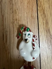 Vtg VERO Gold Tone Enamel POLAR BEAR Christmas Candy Cane Santa Pin Brooch