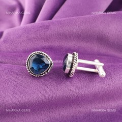 925 Silver London Blue Topaz Stone Unique Dad Gifts December Birth Cufflinks