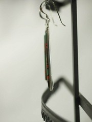 Fine 24 stone Gemstone inlaid Drop Dangle Earrings Sterling Silver Kidney Wires