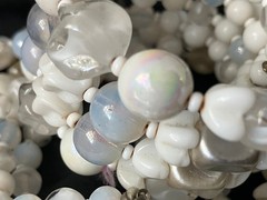 Vintage White Glass Beaded Necklace Bracelet Set Opalescent MCM Bridal