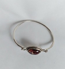 Vintage Mexico 925 Rope Accented Oval Diachroic Glass Tension Bangle Bracelet