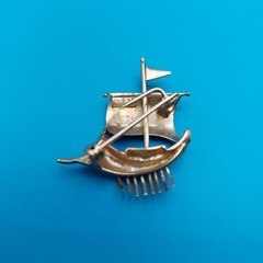VTG 18K YELLOW GOLD VIKING DRAGON NAUTICAL SHIP BROOCH RARE FIND Museum purchase