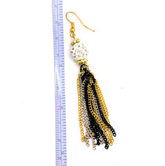 Vintage 1990s 2000s Disco Ball CZ Sparkle Black Gold Chain Tassel NYE Earrings