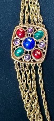Vintage Gold Tone Chain Tassel Necklace Art Nouveau Etruscan Revival Cabochon