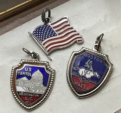 Vintage USA STERLING Enamel CHARMS Flag Boston Capitol RED WHITE BLUE Shields