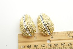 Vintage Large Gold Tone Rhinestone Clip Earrings Channel Set Huge Chunky