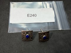 3.51g Vintage Sterling Silver 925 Square Earrings Dragon Design Blue Accent M