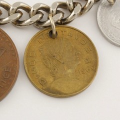 Vintage World Traveler Foreign Coin Charm Bracelet Mid-Century 1950s to 1960s