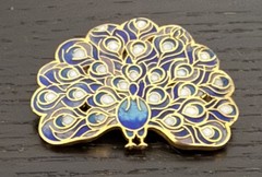 Vintage Cloisonné Peacock Brooch with enamel work and gold-tone accents