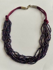 Vintage Multi-Strand Purple Peacock Seed Bead Choker Necklace Matching Earrings