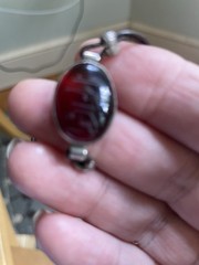 Vintage Sterling Bracelet Carved Red Stone Leather