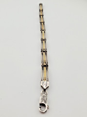 925 KI Two Tone Bar Link Bracelet 7in Unisex Sterling Silver 15g Vermeil Italy