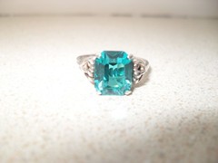 Vintage Sarah Coventry Ring Sterling Silver Teal Turquoise Blue Stone Adjustable