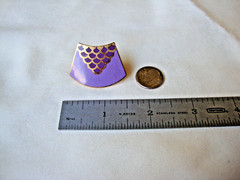 Vtg Samuel Huang Designer Cloisonne Fan Purple Lavender Gold Tone Scarf Clip