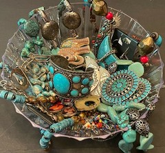 BOHO Southwestern Vtg Curated Mystery Jewelry Jar Turquoise Blue Silver 2+ lbs